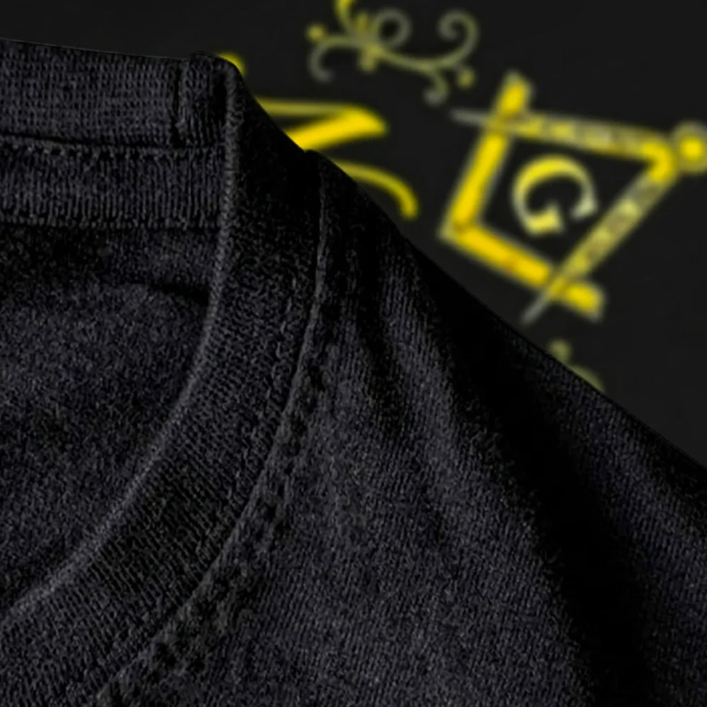 Classic black Masonic T-shirt with bold gold symbol and custom graphic design for casual wear.