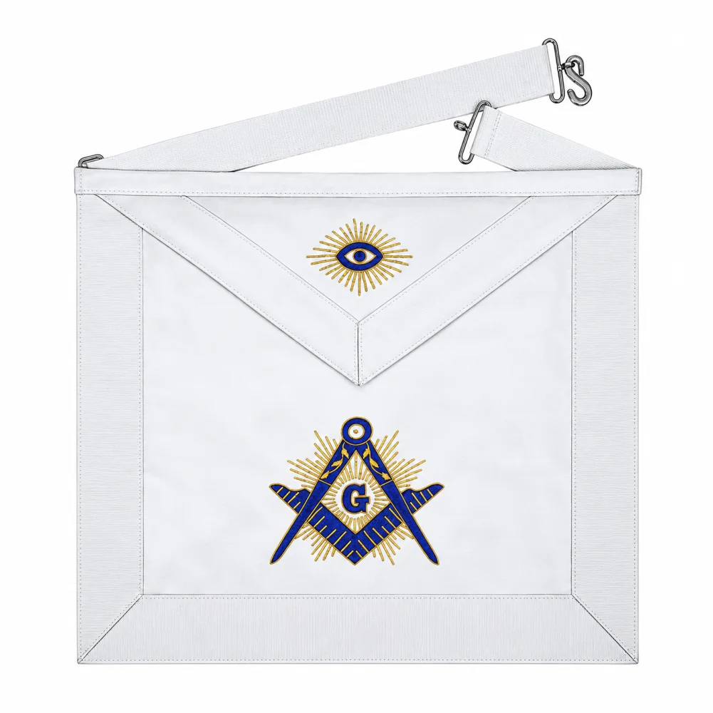 Master Mason Blue Lodge Apron - White Velvet,Hand-Threaded Silk Emblem