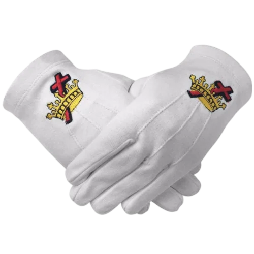 Knights Templar Commandery Gloves - White Cotton with Embroidered Logo