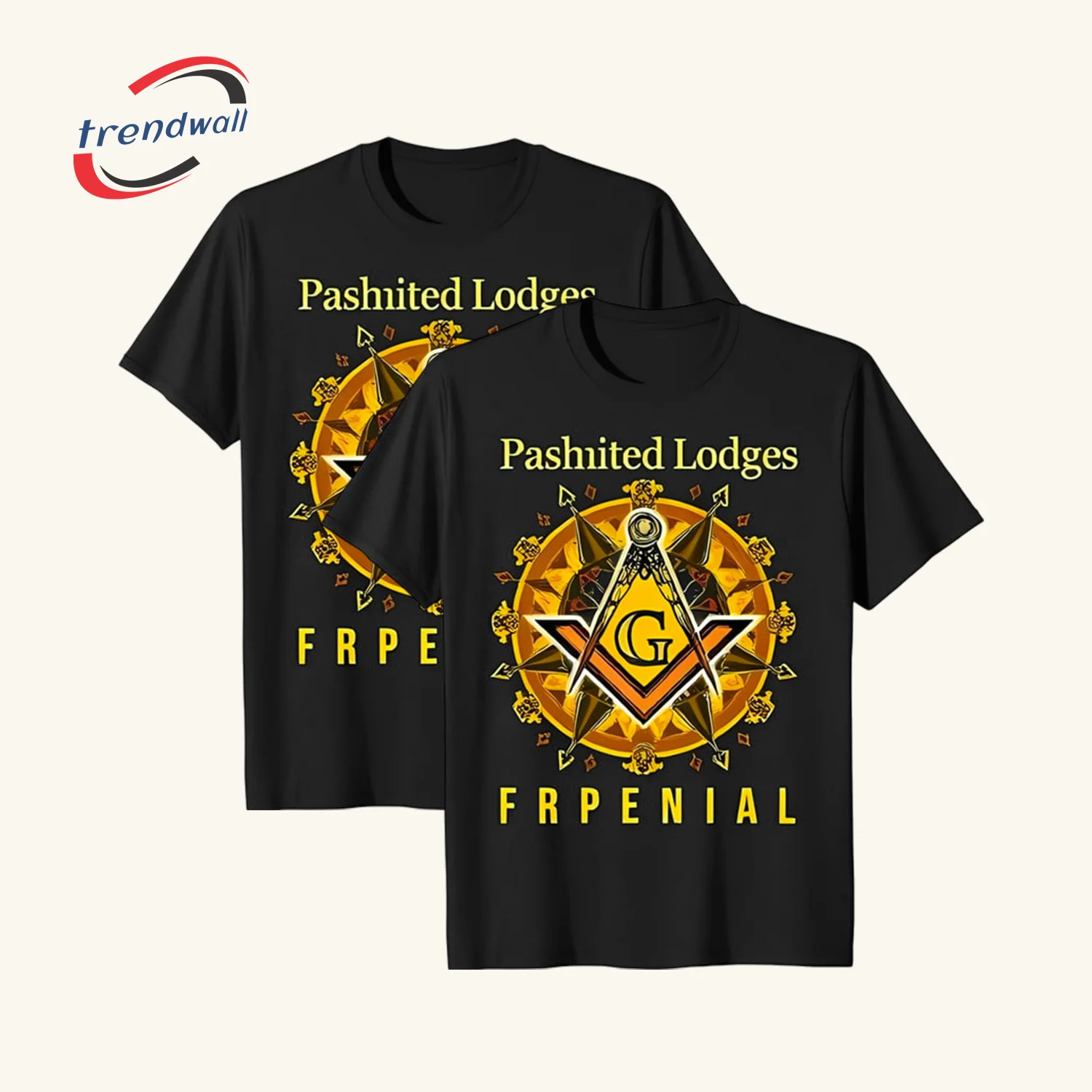 Black Masonic T-Shirt – Unique Square, ‘G’, and Text Symbol Design - Custom Lodge or Name Print
