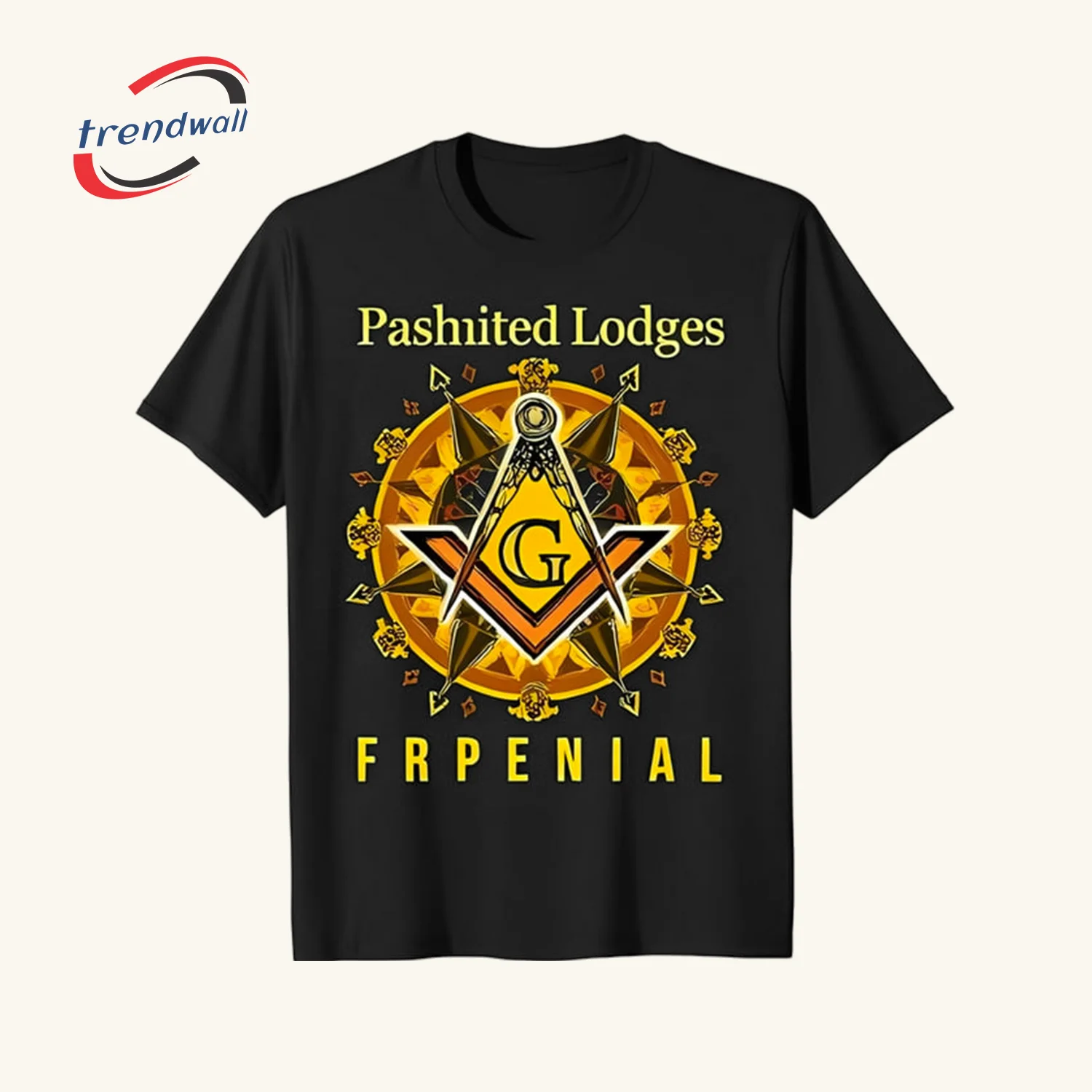 Black Masonic T-Shirt – Unique Square, ‘G’, and Text Symbol Design