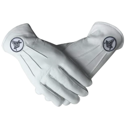 Master Mason Blue Lodge Gloves - White Leather with Square & Compass G