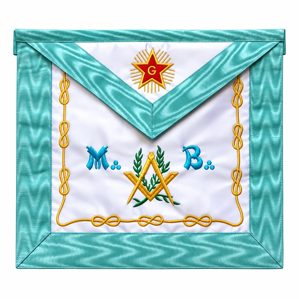 Master Mason Blue Lodge French Apron - Sky Blue Silk & Moire + Star G