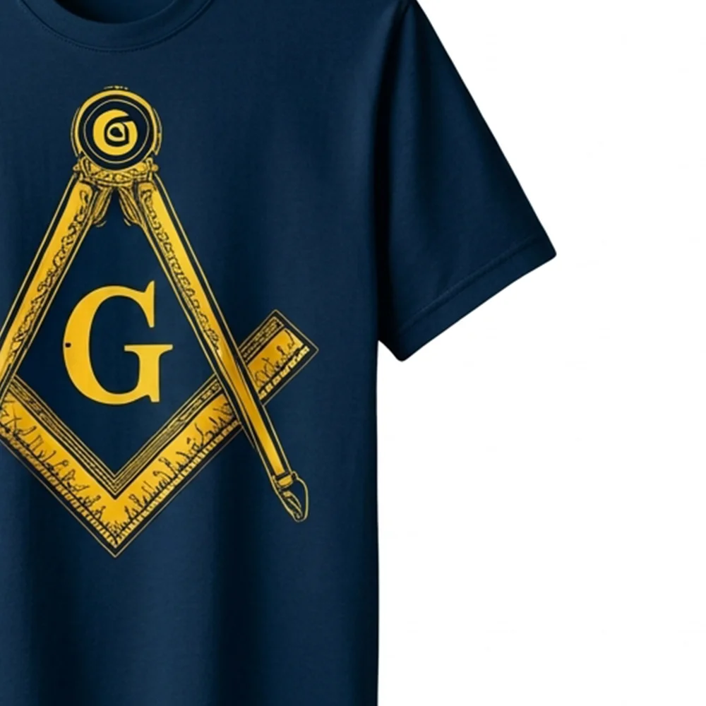 Masonic blue shirt featuring a prominent gold Square and Compass symbol for lodge members.