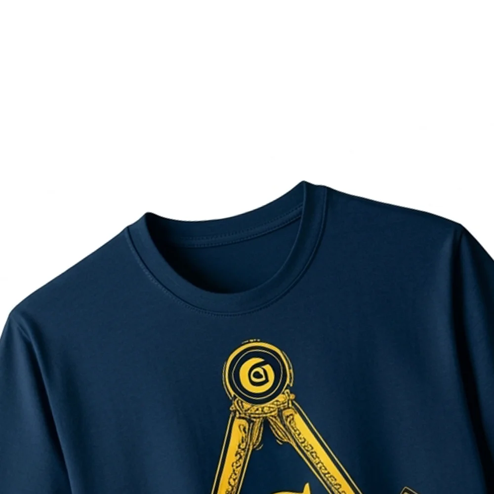 Freemason gift shirt in blue featuring a large gold Square and Compass design.