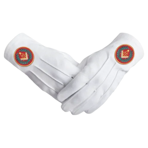 Master Mason Blue Lodge Gloves - Pure Cotton With Red Patch & Wreath