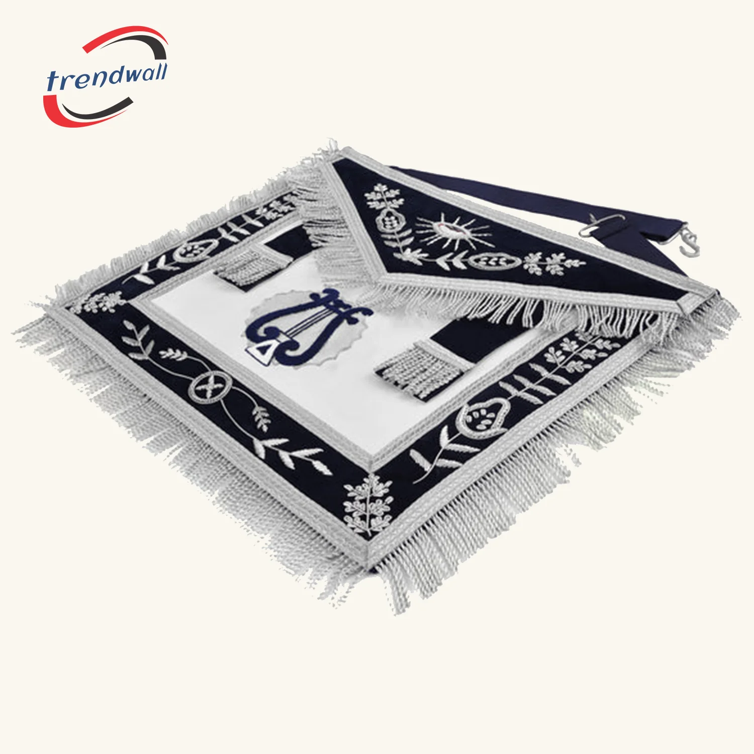 Organist Blue Lodge Officer Apron -With Silver Hand Embroidery Bullion