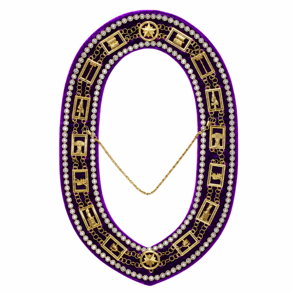 OES Chain Collar - Gold Plated Purple Velvet with Rhinestones