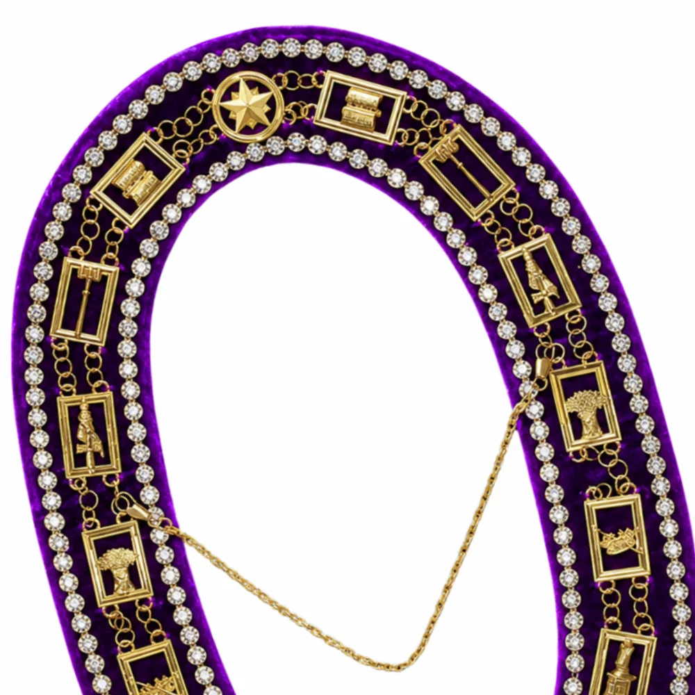OES Chain Collar - Gold Plated Purple Velvet with Rhinestones