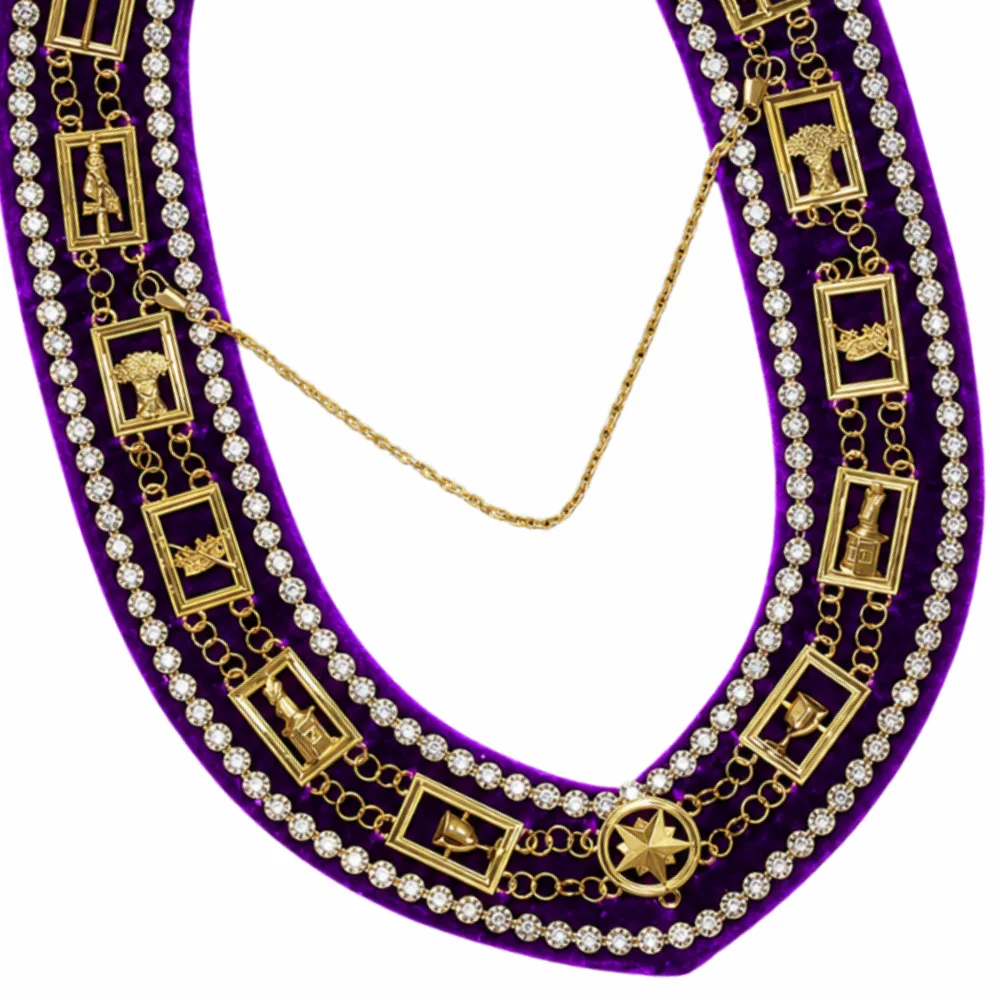 OES Chain Collar - Gold Plated Purple Velvet with Rhinestones