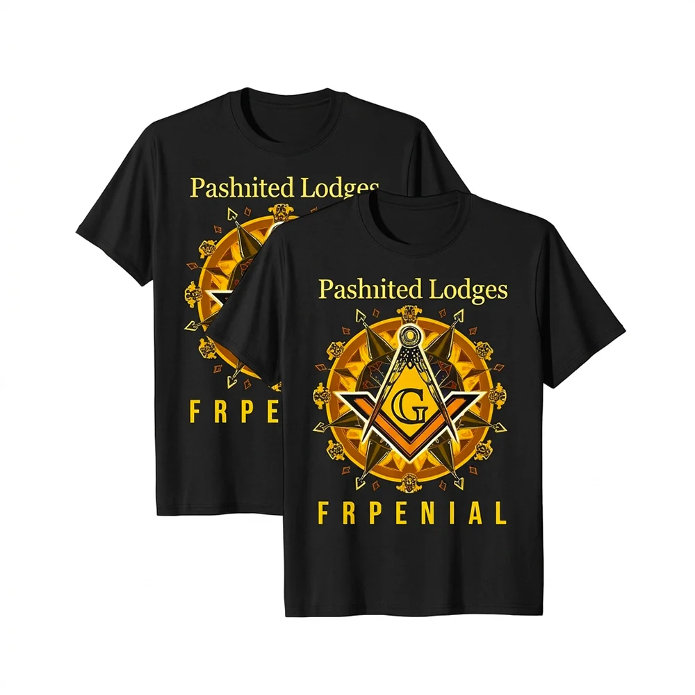 Black Masonic T-Shirt – Unique Square, ‘G’, and Text Symbol Design - Custom Lodge or Name Print