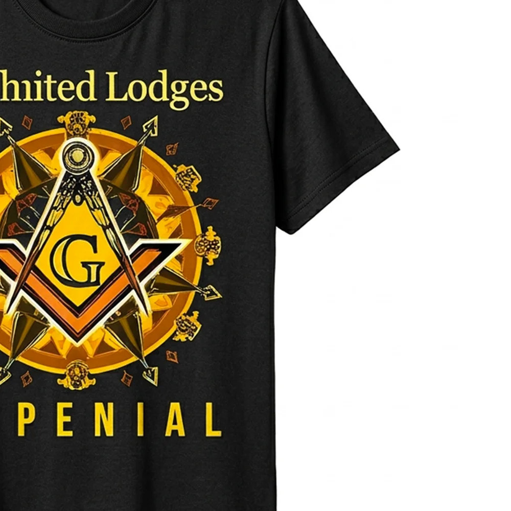 Custom Masonic T-Shirt featuring a gold Square and G symbol with personalized lodge or name printing.