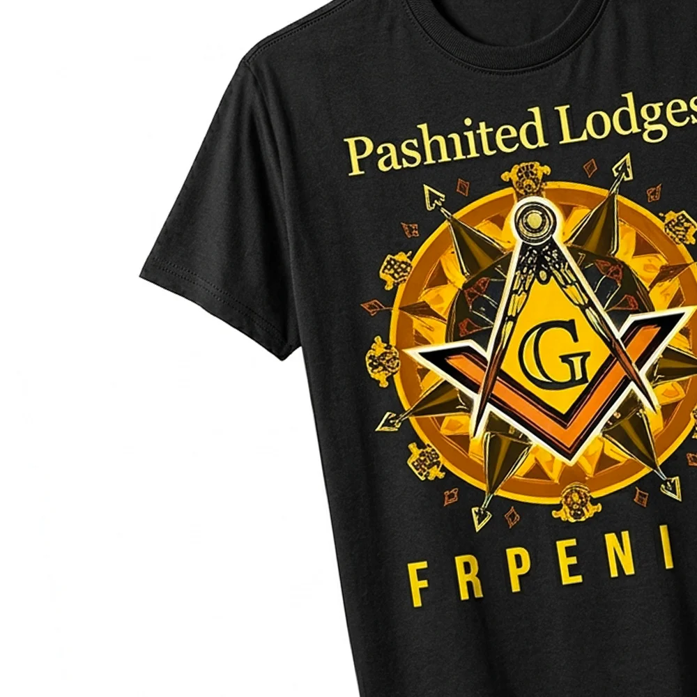 Masonic Square and G T-Shirt featuring a unique symbolic design on black fabric.