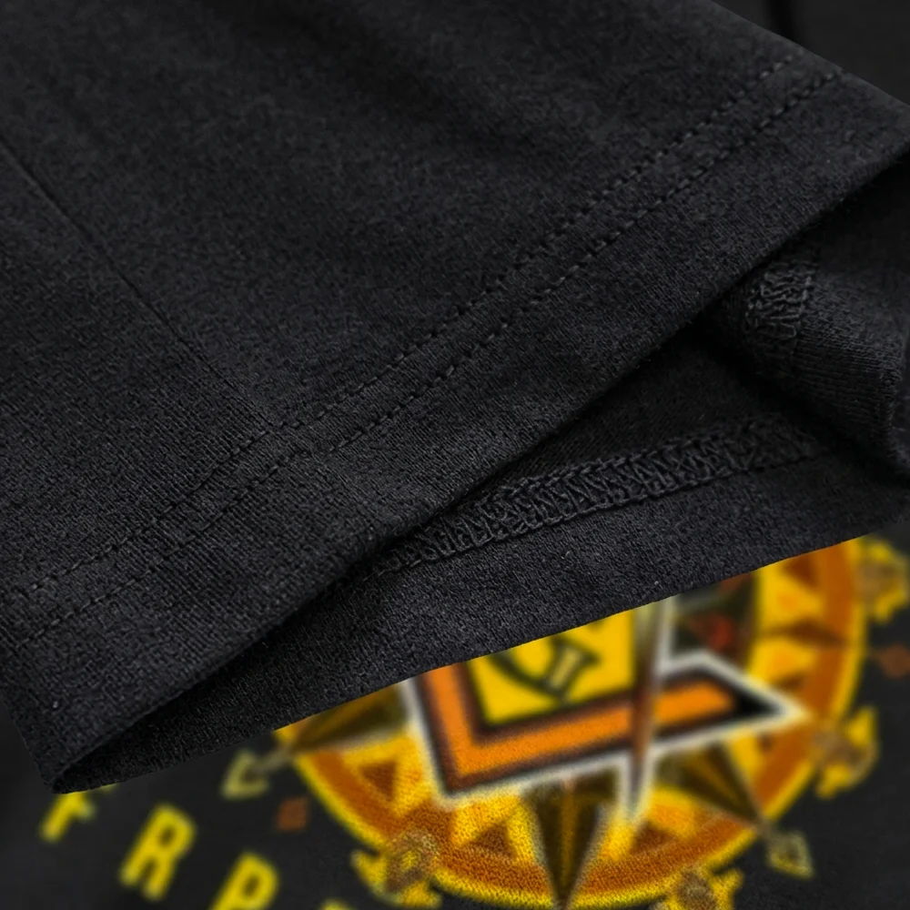 Custom Lodge Masonic T-Shirt with Square and G symbol and decorative text artwork.