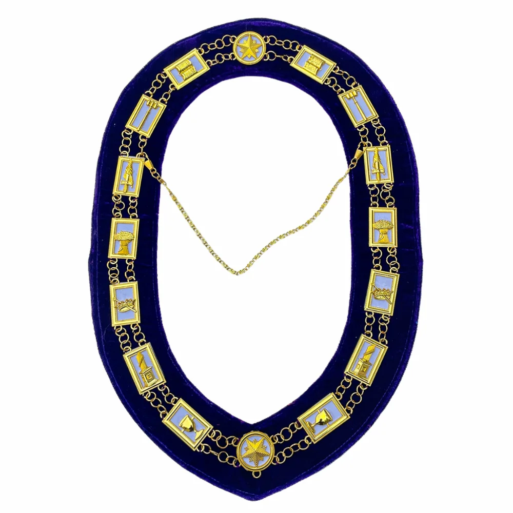 OES Chain Collar with White Sheet-Backed Jewels on Purple Velvet