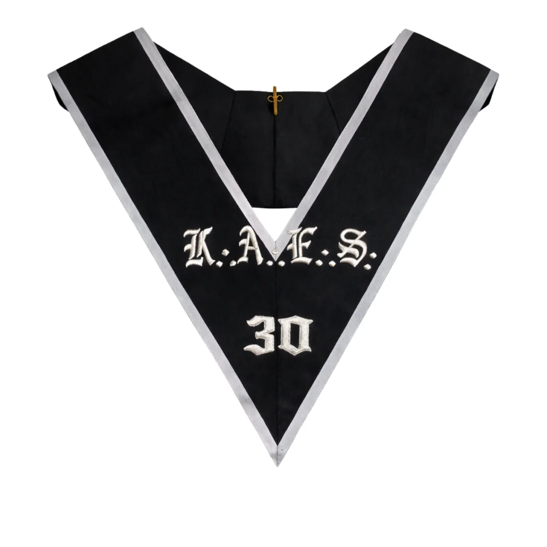 30th Degree Scottish Rite Collar, KAES Black Moire with Grey Borders