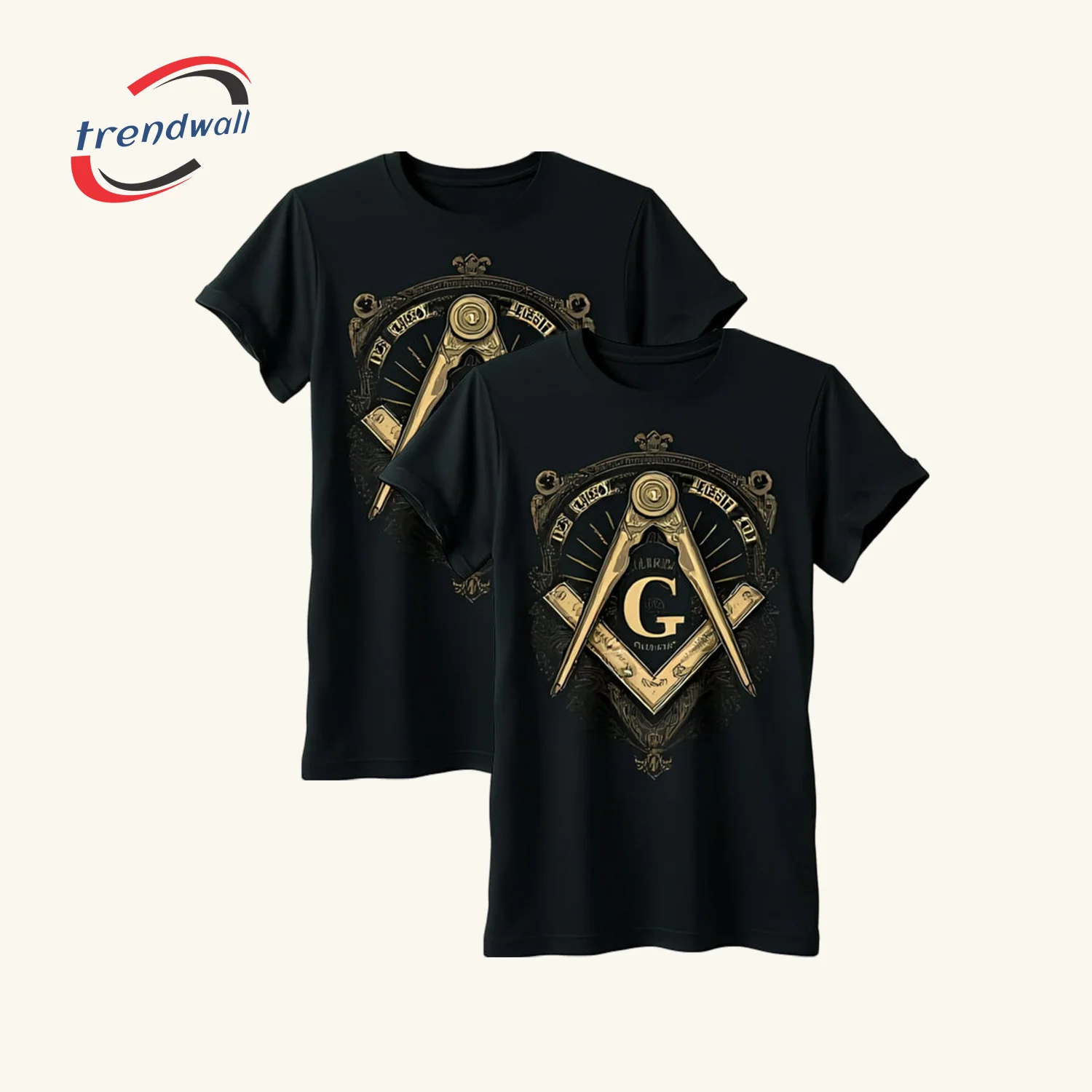 Masonic T-Shirt – Intricate Gold Square & Compass Symbol Unique Design - Custom Lodge or Name Print