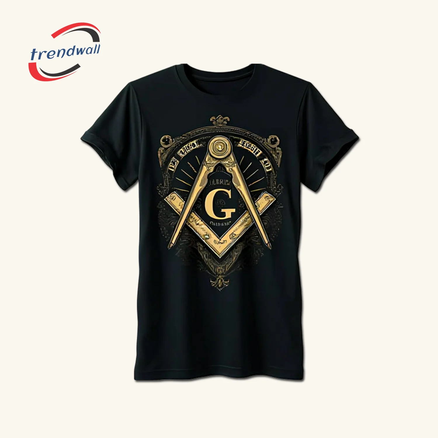Masonic T-Shirt – Intricate Gold Square & Compass Symbol Unique Design