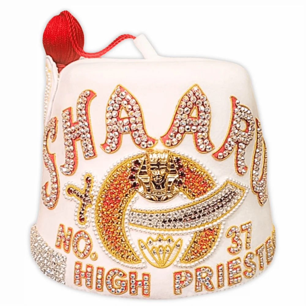 LOSNA Temple Fez Hat with Rhinestone Work