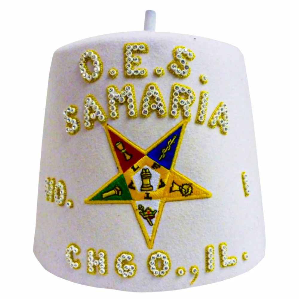 OES Off-White Fez Hat with Custom Lodge Name and Custom Tassel