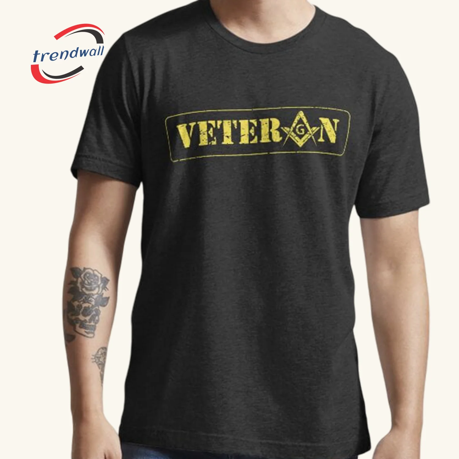 Masonic Military Veteran T-Shirt – Square & Compass G Essential Tee, Custom Lodge Name or Name Print