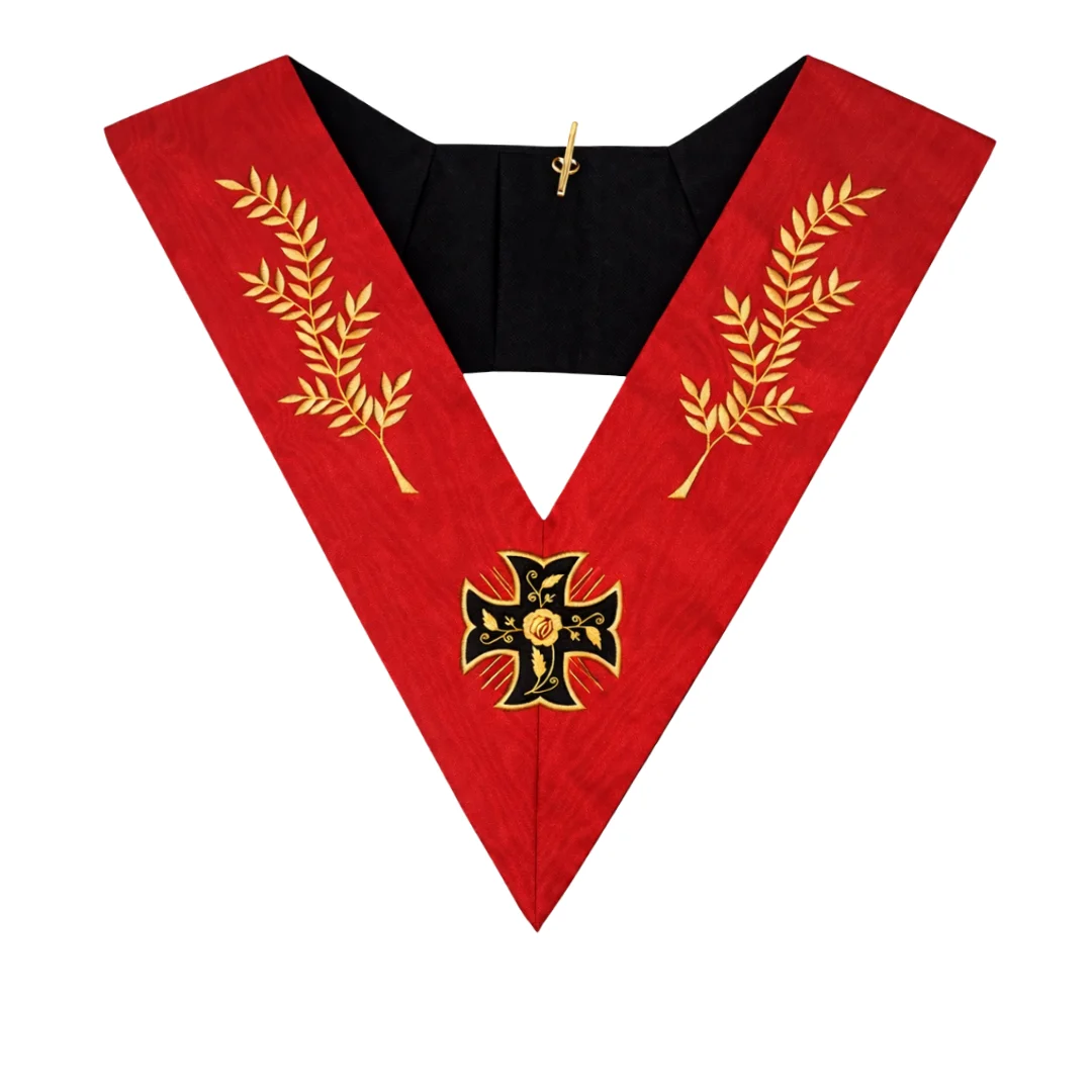 18th Degree Scottish Rite Collar - Red Moire with Acacia Leaf