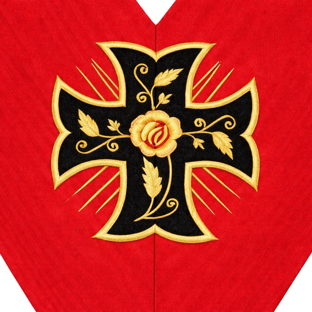18th Degree Scottish Rite Collar - Red Moire with Acacia Leaf
