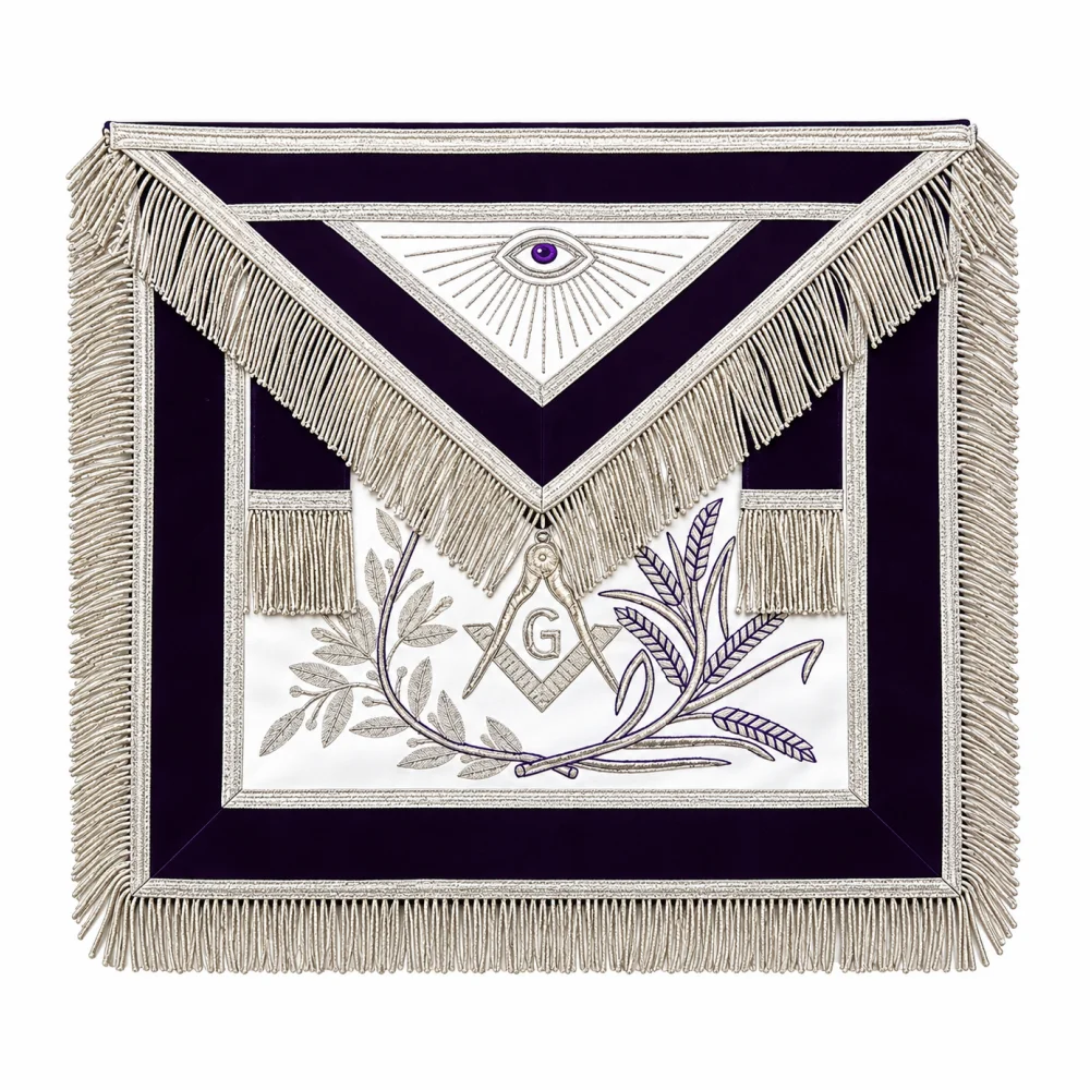 Master Mason Blue Lodge Apron - Purple Velvet with Silver Fringe