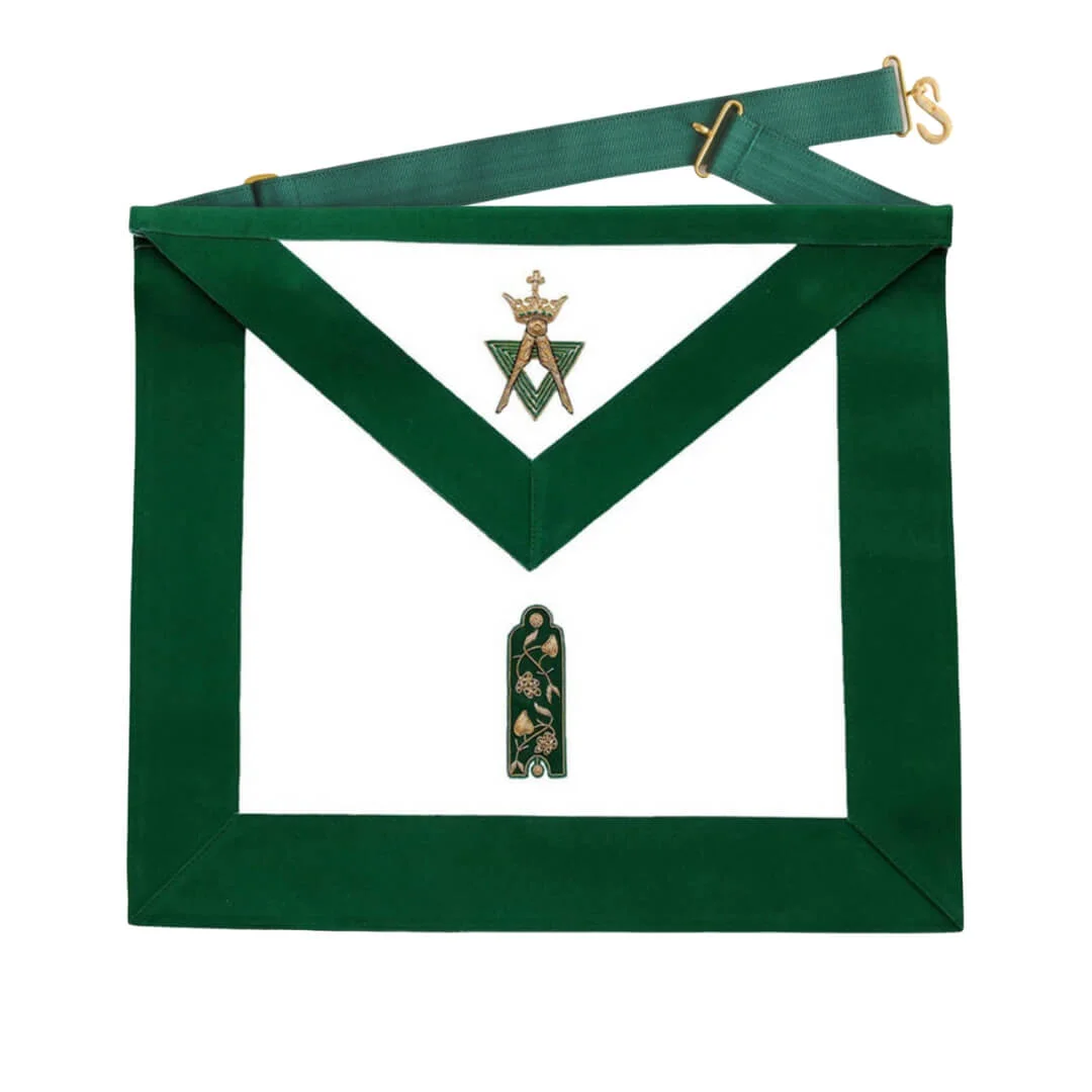 Junior Warden Allied Masonic Degrees Apron - Green Velvet Elegance
