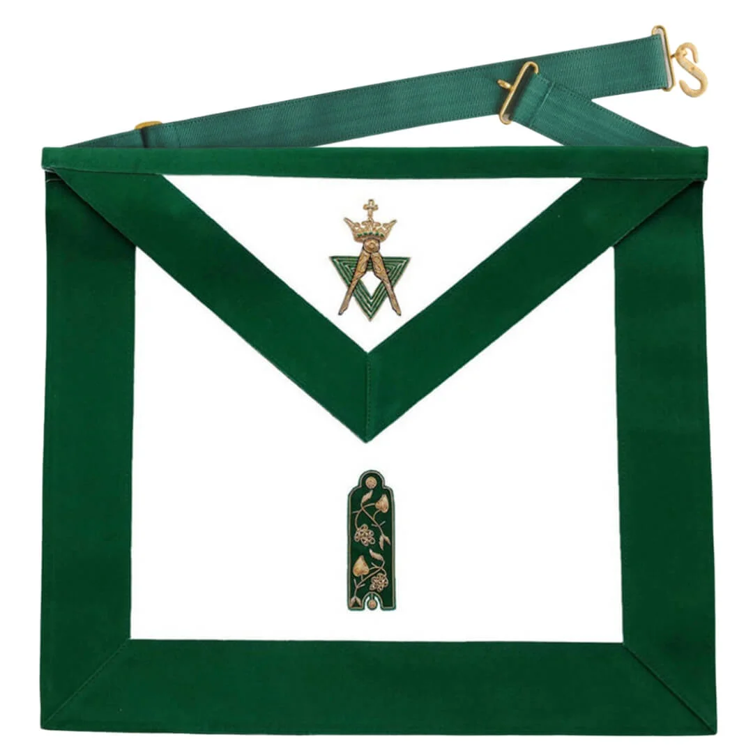 Junior Warden Allied Masonic Degrees Apron - Green Velvet Elegance