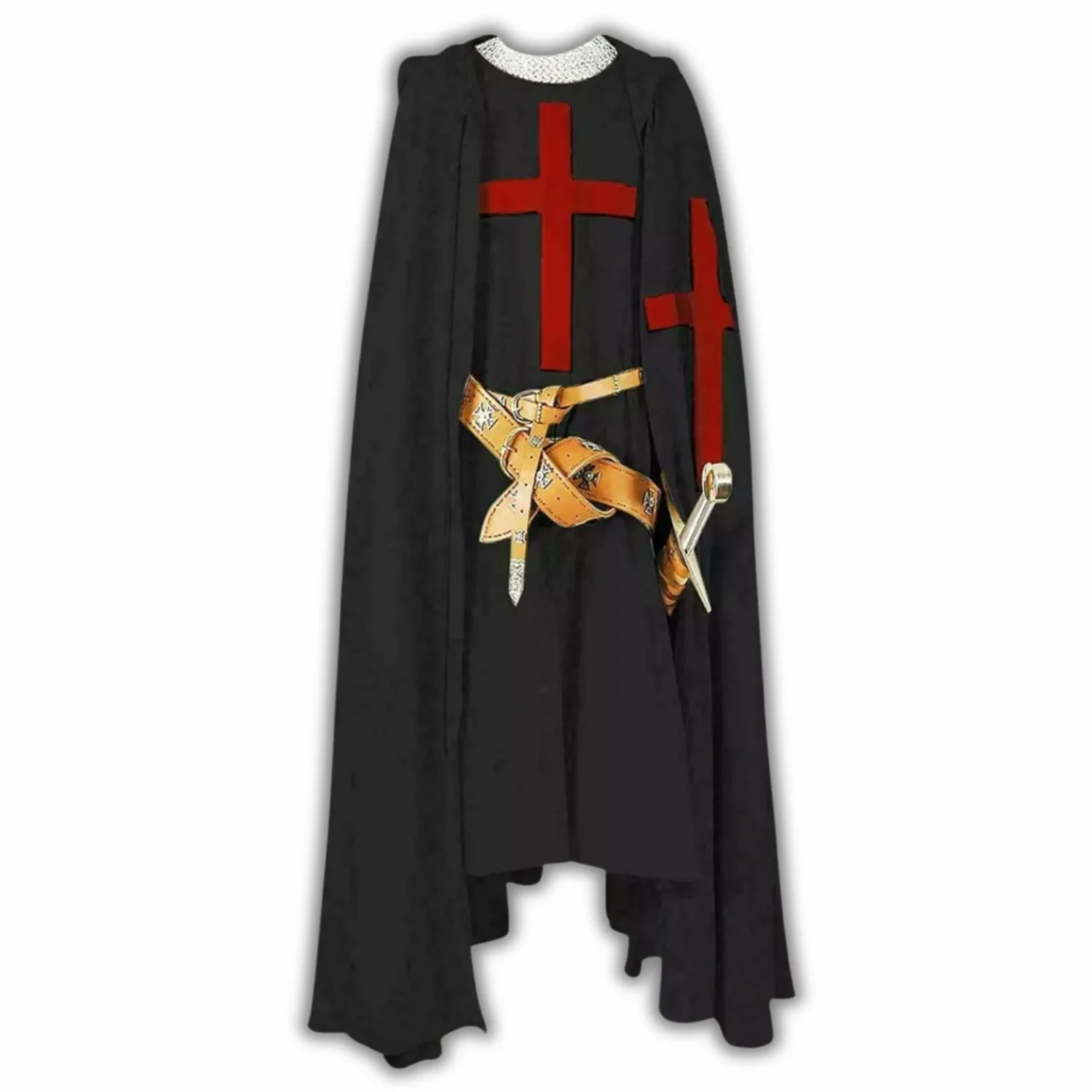 SUNLEXA Medieval Templar Knight Tunic & Hooded Cloak