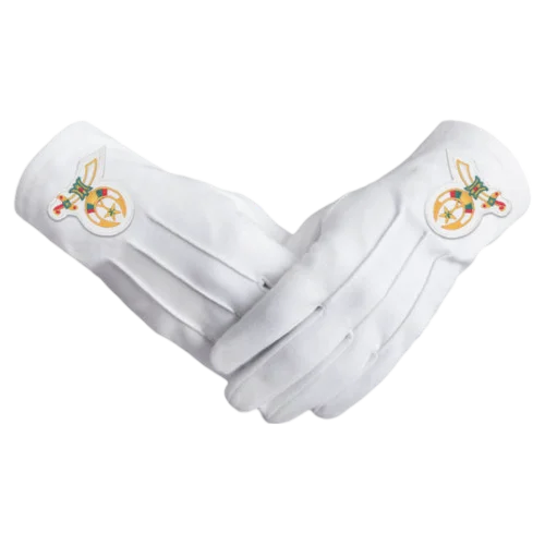 Shriners Gloves - White Cotton with Gold Emblem