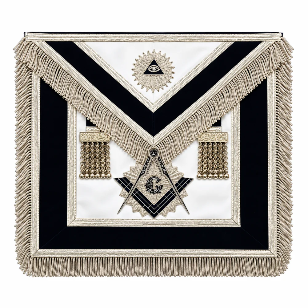Master Mason Blue Lodge Apron - Navy Blue Hand Embroidery with Tassels