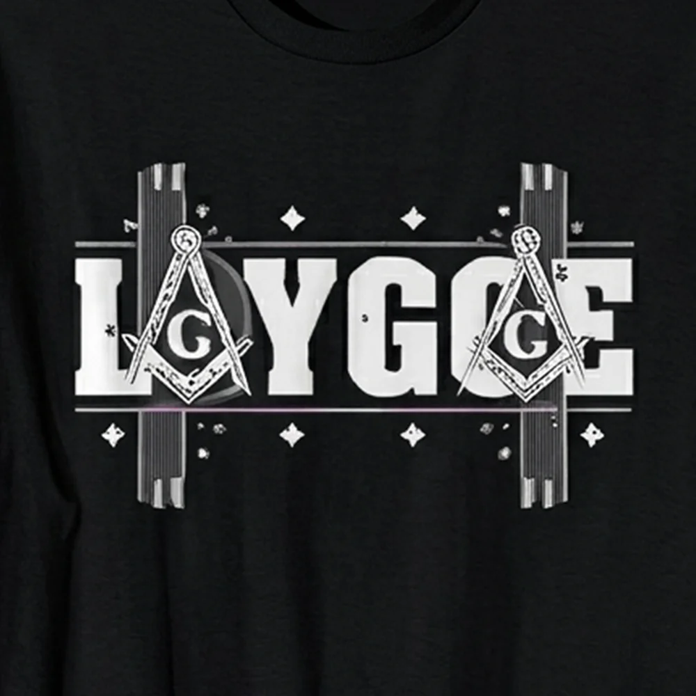 Personalized Masonic shirt featuring bold LAYGGE lettering and an eye-catching light blue graphic.