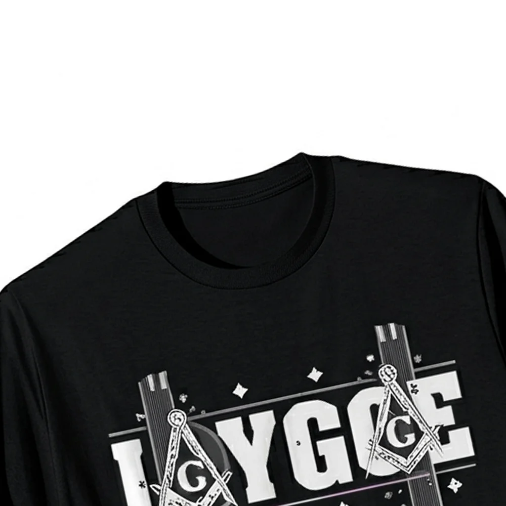 Bold Freemason T-Shirt with LAYGGE design and light blue decorative graphic.