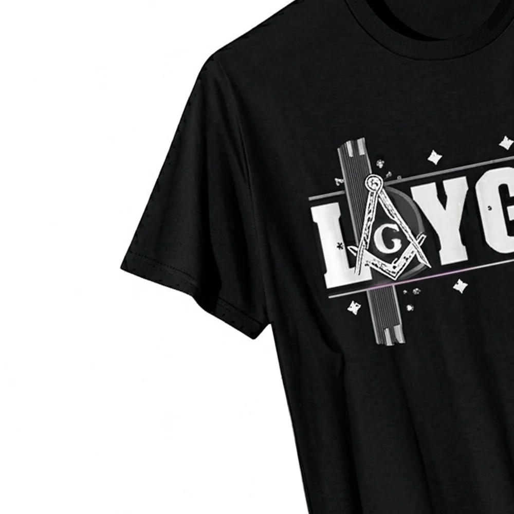 Masonic graphic T-Shirt with light blue artwork and bold LAYGGE lettering for casual wear.