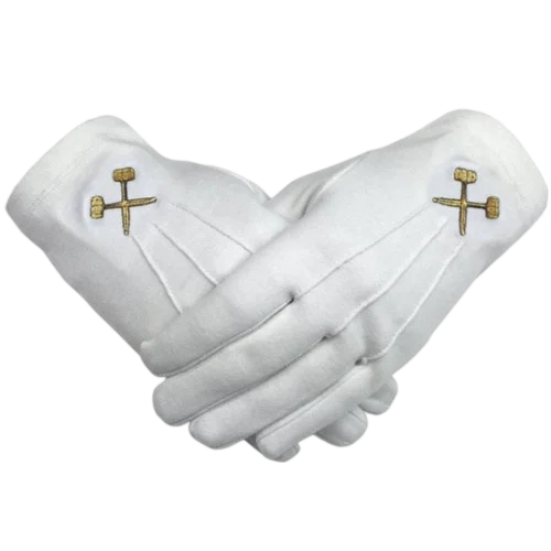 White Cotton with Gold Crossed Trowels Machine Embroidery