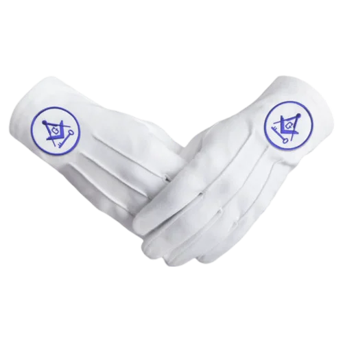 International Masons Gloves - Cotton with Square and Compass G & Key
