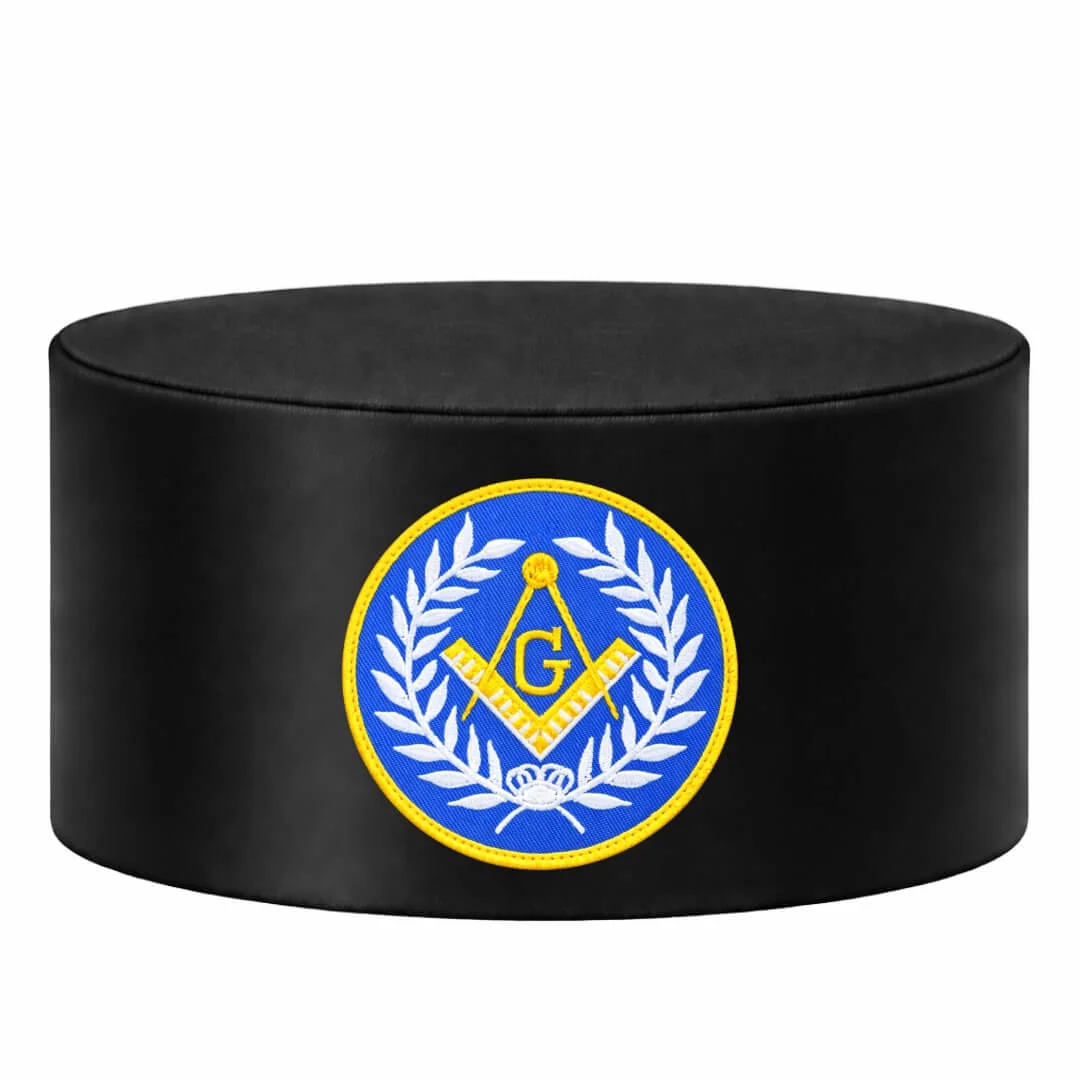 Master Mason Blue Lodge Crown Cap - Black With Blue Emblem & Wreath
