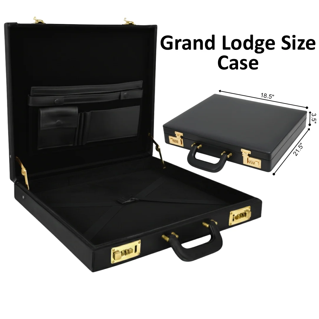 Grand Lodge Apron Attaché Case – Black Leather with Double Lock & Black Velvet Interior