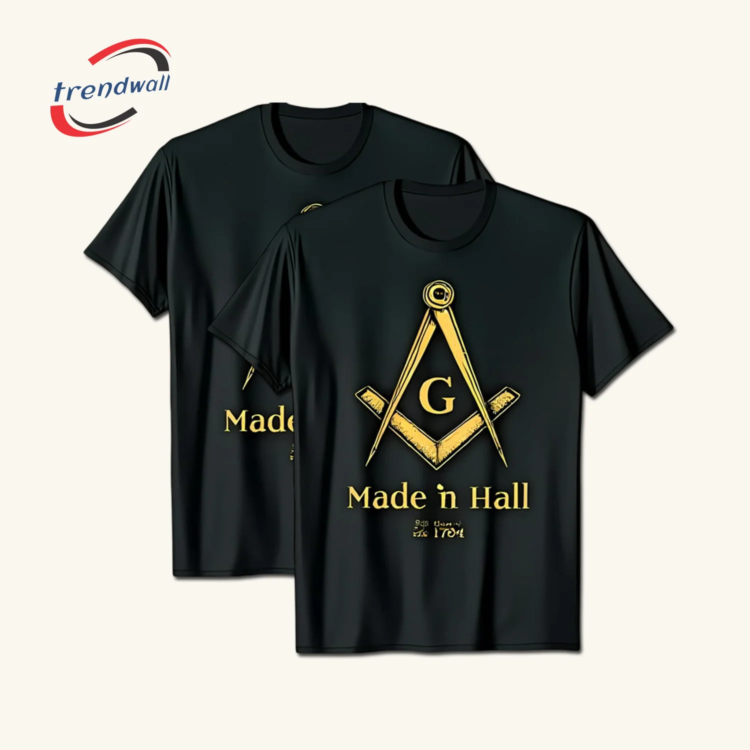 Masonic Black T-Shirt – Gold Compass & Square Symbol for Freemasons