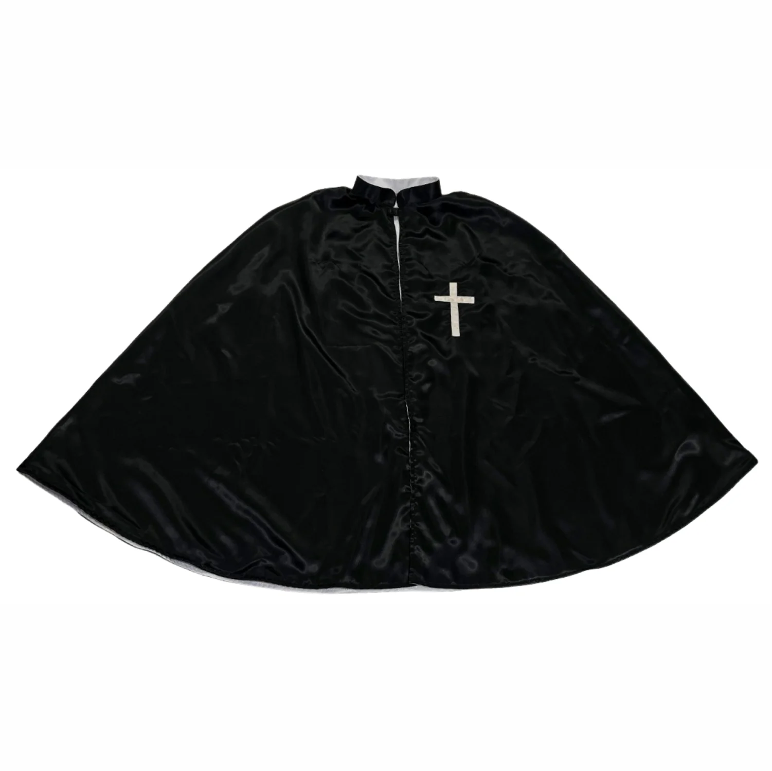 Masonic Lady Knight Cape – Black Satin with White Inner Lining