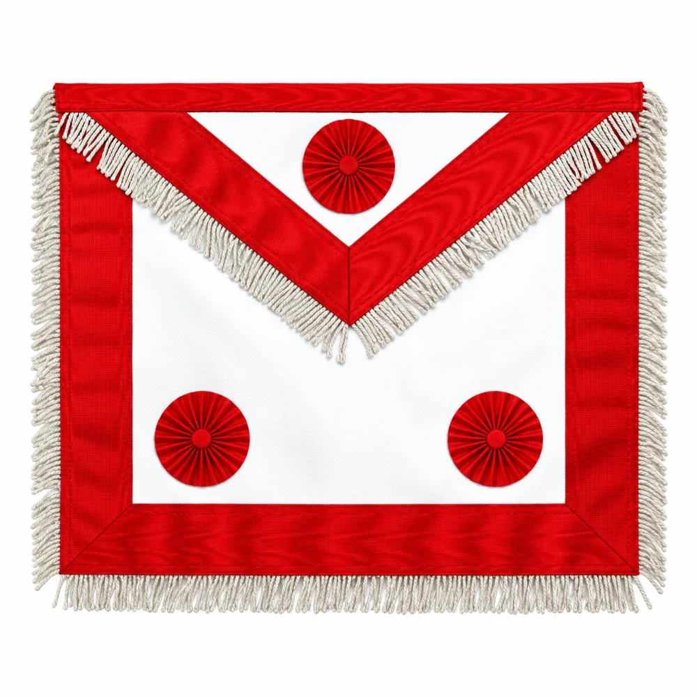 Master Mason Scottish Rite Apron - White & Red Moiré with Gold Fringe