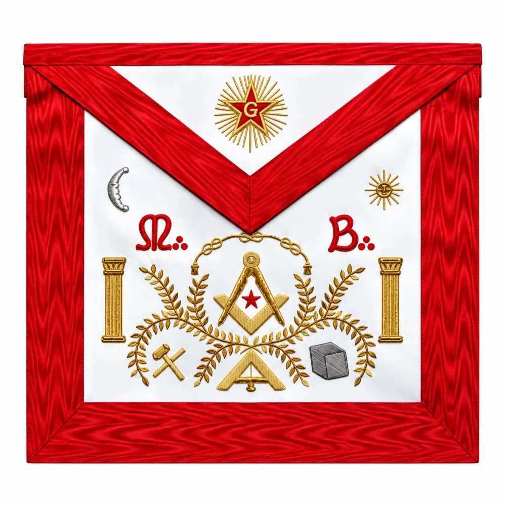 Master Mason Scottish Rite Apron - Red Moire with Stone Acacia