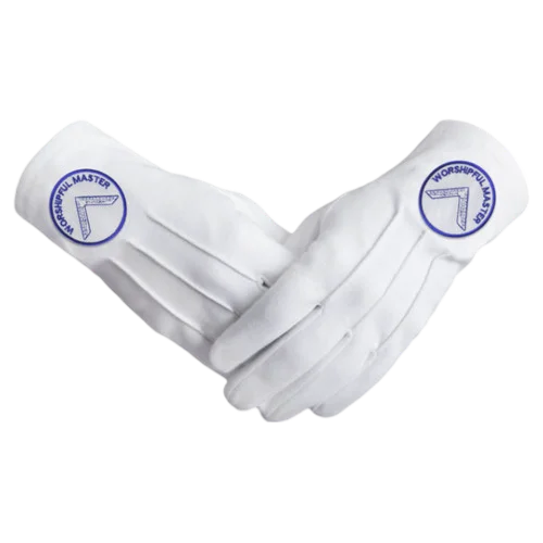 Worshipful Master Blue Lodge Gloves - Pure Cotton + Blue & White Patch