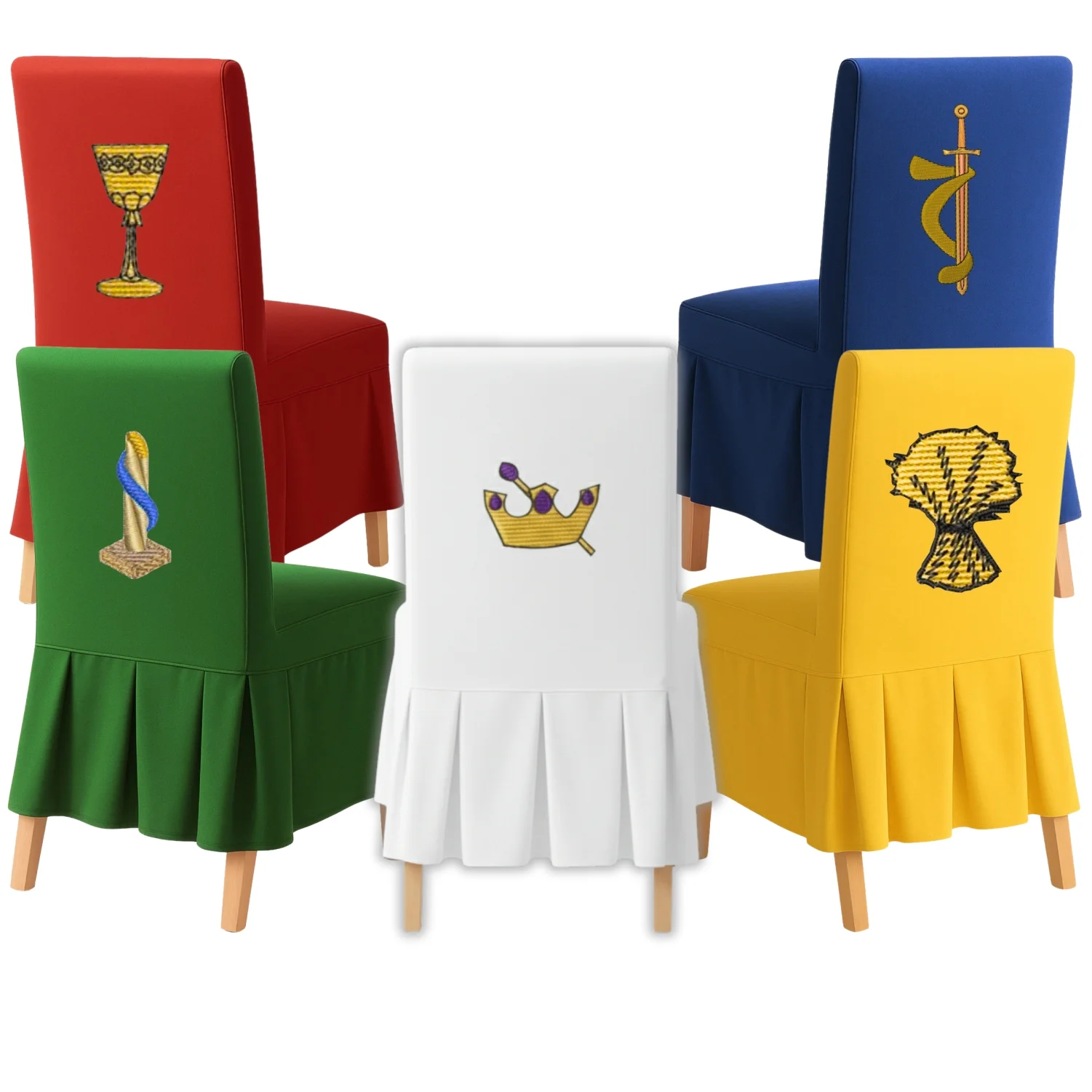 Masonic Lodge Chairs Cover Set – OES Chairs Cover with 5 Embroidered Symbols