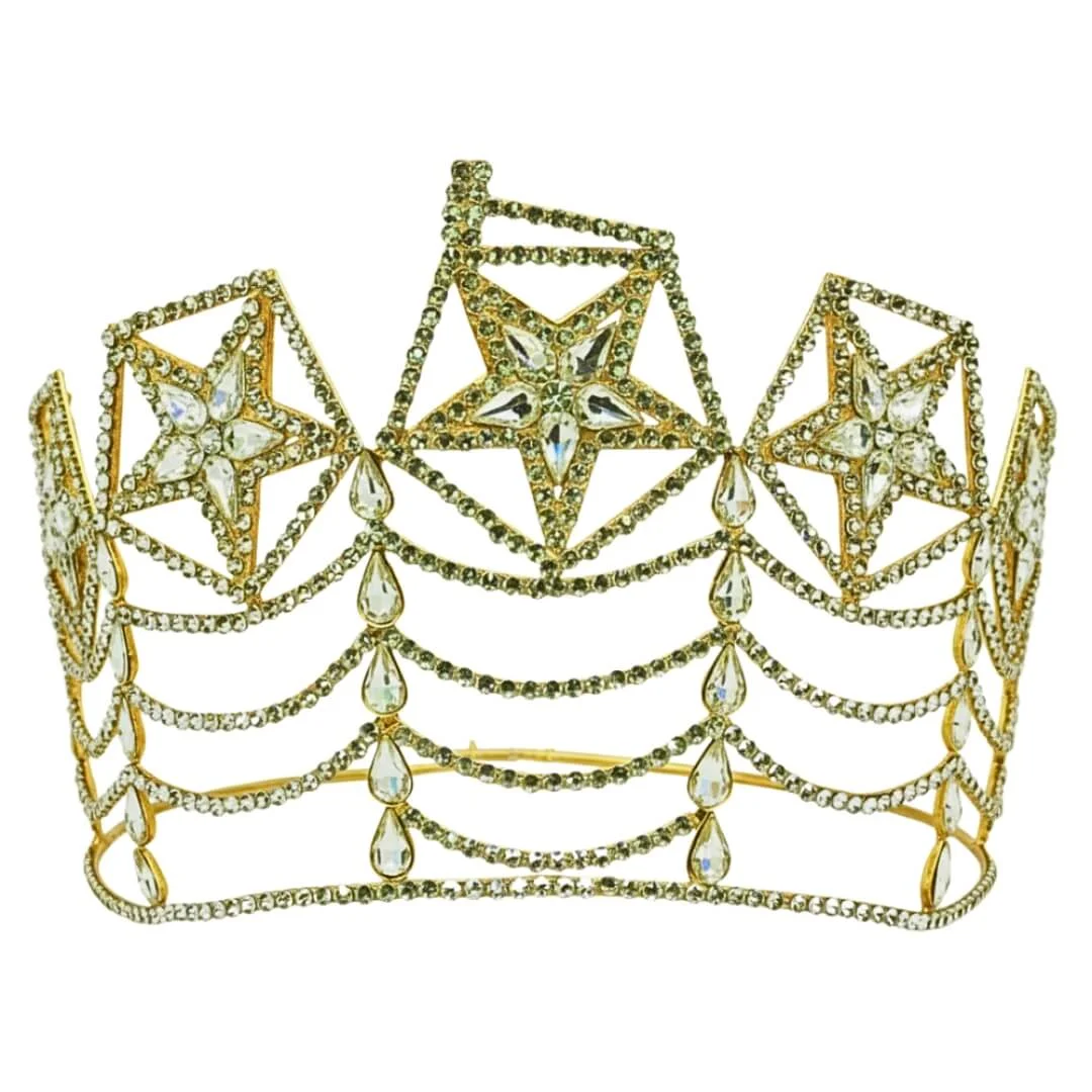 Freemason 5 Star Biggest Size Crown Gold Tone All Star with Silver Rhinestones Tall Beautiful Style