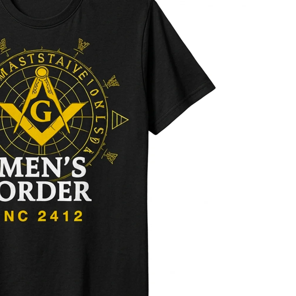 Custom Blue Masonic Shirt for men with yellow Masonic symbol and personalized name printing option.