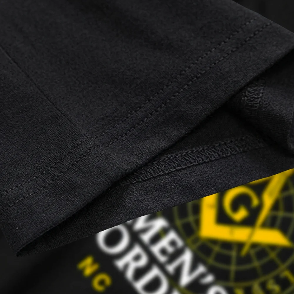 Blue Lodge T-Shirt for men with yellow Square and Compass graphic and personalized lodge name option.
