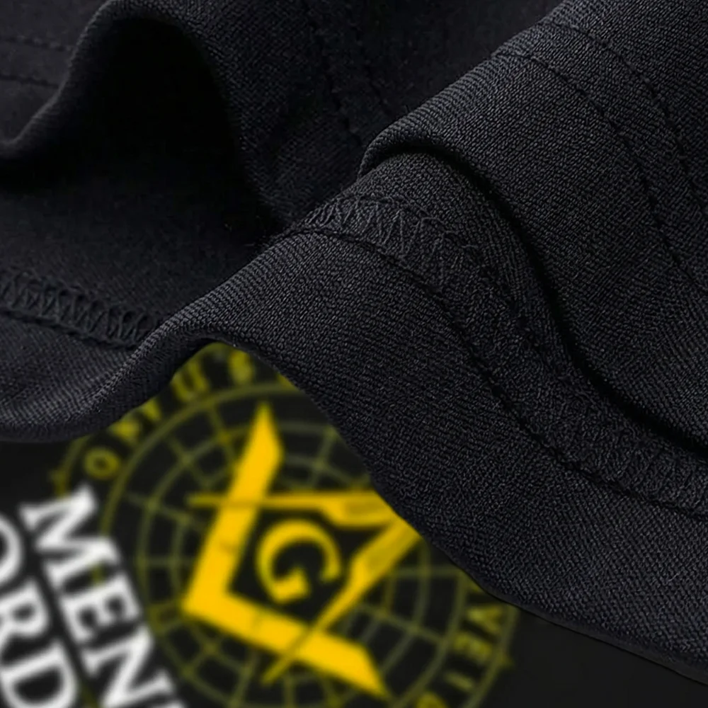 Yellow Square and Compass symbol on a blue men's Freemason T-Shirt with custom print options.